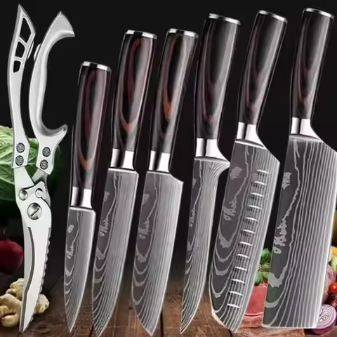 Chef Japanese Kitchen Knife 7CR17 High Carbon Stainless Steel Damascus Drawing Meat Cleaver Slicer S