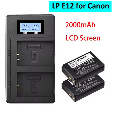 2000mAh LP E12 LP-E12 Rechargeable Battery for Canon LPE12 EOS M EOS M10 EOS M50 EOS M100 100D Kiss 