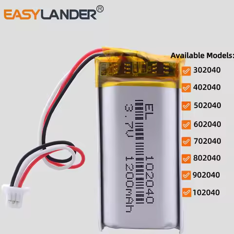 JST1.0mm 3Pin 902040 3.7V 1000mAh 302040 402040 502040 602040 702040 802040 102040 Lithium Li-ion Po