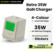 SHARGE RETRO 35W ที่ชาร์จ GAN | จอแสดงผลแอลอีดีอัจฉริยะ4สี | ระบบชาร์จเร็ว35W All-GaN | DIY พร้อมสติ