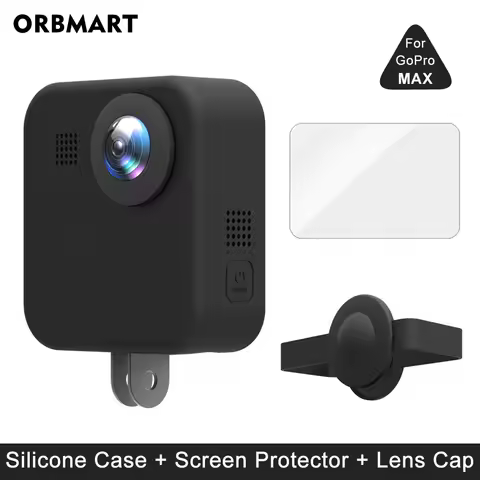 Silicone Case for GoPro MAX 360 Tempered Glass Screen Protector Protective Lens Cap Housing Cover fo