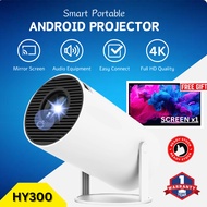 Projector HY300 4K Android 11 Smart Portable for Indoor and Outdoor Home Theater - Mini projector wi