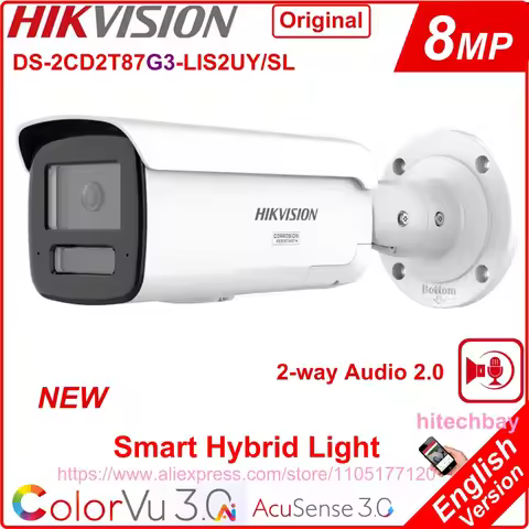 New! Hikvision 8MP Ai ColorVu3.0 DS-2CD2T87G3-LIS2UY/SL Full-Color AcuSense3.0 IP Bullet Camera 2-Wa