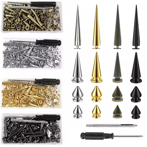 80/100sets Studs Spike Punk Rivet Kit For Clothes Crafts Silver Gold Bronze Black 7x10mm 7x40mm 10x2