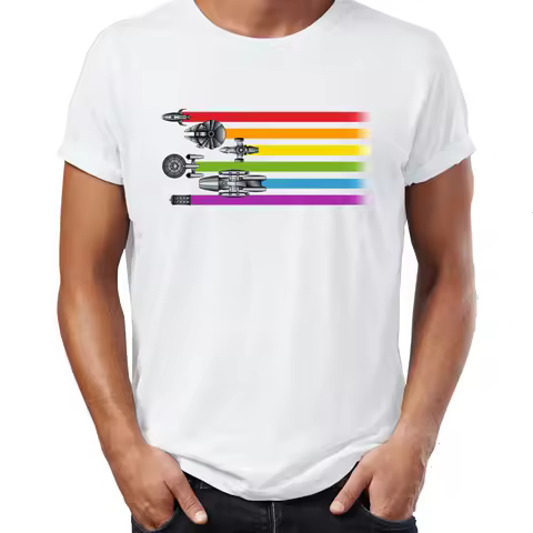 Men's T Shirt Rainbow Fleet Serenity Battlestar Galactica Spaceships Pride Awesome Tee