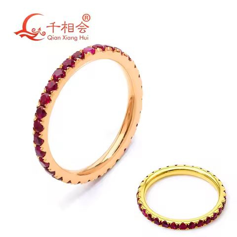 Rose gold yellow plated 2mm Pigeon blood red rose/Morganite pink lab grown ruby stone Full Eternity 