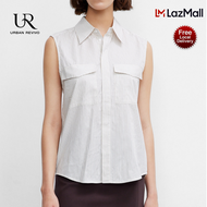 URBAN REVIVO Womens Short Sleeveless Shirt polo Collar blouse T-Shirt  Casual Loose Tops