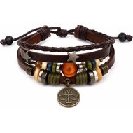Zodiac Bracelet for Men Women, Adjustable Faux Leather Braided Wrap Bracelet with Vintage Astrology 