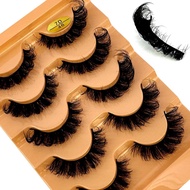 HBZGTLAD Cat eye Eyelashes 3D Natural False Lashes D Curl Fluffy Soft Cross 5 pairs Manga Lashes Wis