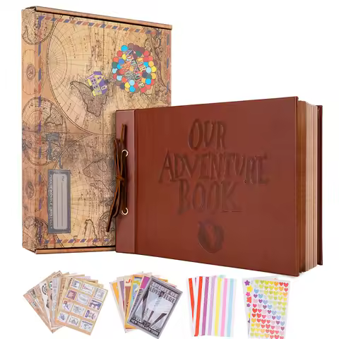 80 Pages DIY Handmade Photo Album Our Adventure Book Retro Leather Photo Scrapbook Wedding Anniversa
