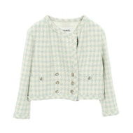 香奈兒 COCO 標誌珠寶紐扣斜紋軟呢外套 P74811V66438 棉質 藍白 二手 女款