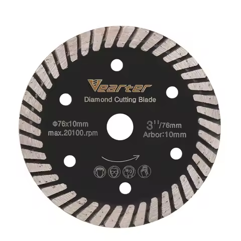 Vearter 76mmX10mm Turbo Diamond Saw Blade Dry/Wet Cutting Disc for Ceramic,Hard Porcelain,Glazed Til