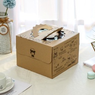 READY STOCK Bear Design Cute Square Cake Box 6" 6 inch with handle / Kotak Kek