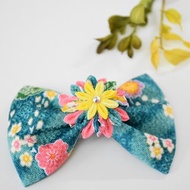細工布花 蝴蝶結 3用和風髮夾 綠色