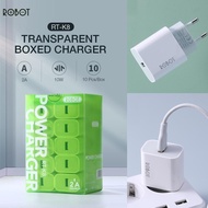 (1 Box Contains 10pcs) Robot RT-K8 Charger Head 2A 10W Casan Shell HP Travel Adapter Android iPhone Adapter 1 Year Warranty