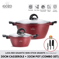 iGOZO Lava Red Gigantic Non Stick Premium Granite Pot Set (Free 3 Knives)