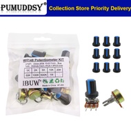 9PCS WH148 Linear Taper Rotary Potentiometer With Knob Cap Blue B1K~B1M  1K 2K 5K B10K 20K 50K 100K 