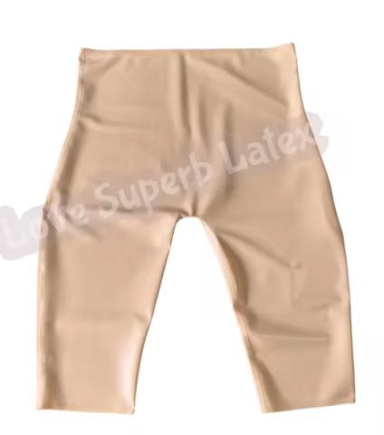 Handmade Skin Color Latex Long Shorts with High Waist Cycle Shorts No Zip