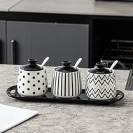 Ceramic Seasoning Jar Set Household Seasoning Jar Kitchen Salt Shaker Sugar Jar Combination Chili Oi