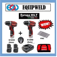 EUROPA HILT 12V COMBO (E12CD + E12HD) CORDLESS COMPACT DRILL + HAMMER DRILL (EHD699 EHH699) LIKE BOS
