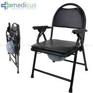 Medicus 619A Heavy Duty Foldable Commode Chair with Chamber Pot Arinola with Chair (Black)