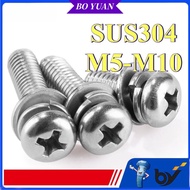 304 stainless steel round head cross three combination screws flat elastic gasket pan head combinati