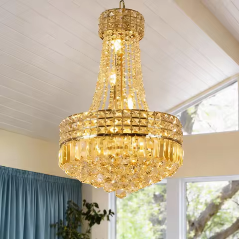 Modern K9 Crystal Chandelier, Luxury Empire Style Hanging Gold Crystal Chandelier Fixture for dining