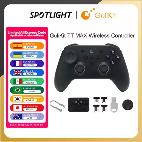 GuliKit TT MAX Wireless Game Controller with Tension Adjustable TMR Joysticks Anti Drift Gamepad for