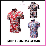 Baju Batik Kemeja Lengan Pendek Lelaki Corak  Moden Bunga Floral Slim Fit 2020