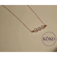 4.5mm akoya pearl bar pendant necklace, choker, Japanese seawater pearl, 10k yellow gold