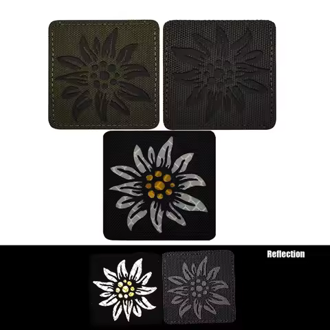 Europe Edelweiss Reflection Patches, Embroidery Hook and Loop Patch Accessories, Outdoors Moral Badg