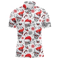 Men golf polo upf shirts funny Christmas skull pattern golf polo shirts golfer gifts