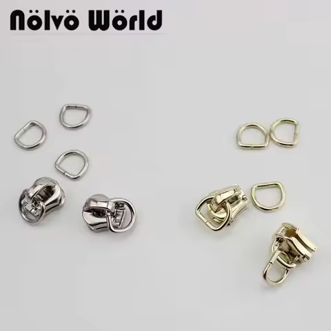 100sets #5 metal teeth zipper head plus 8X7mm D ring clothing bag purse DIY accessory zipper sliders