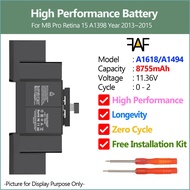 High Performance Battery A1494 A1618 8755mAh Zero Cycle Laptop MB Pro Retina 15 A1398 Year 2013 2015