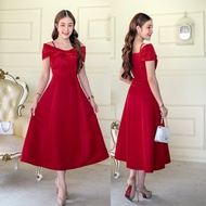 [LUXURY707] LX6107 : ชุดออกงานเปิดบ่า กระโปรงบาน เรียบหรู