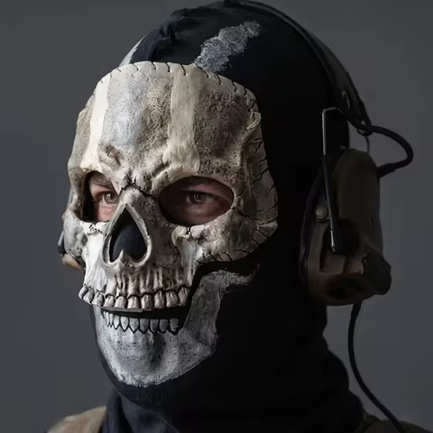Military Ghost Tactical Skull Mask (Black), Full Face Air Gun Mask, Halloween Cosplay Outfit, Cool M