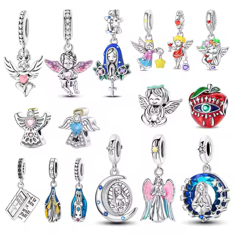 Love and Hope 925 Sterling Silver Virgin Mary and Angel Bible Apple Charm Fit DIY Bracelet Necklace 