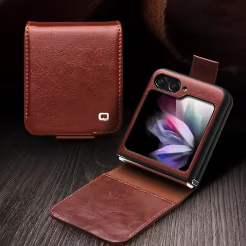 QIALINO 100% Natural Genuine Leather Case for Samsung Galaxy Z Flip5 5G Premium Cowhide Wallet Cover