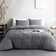 Japanese Simple Bubble Yarn Striped Bed Four-piece Set Wash Cotton Bed Sheets Cross-border Bedding S