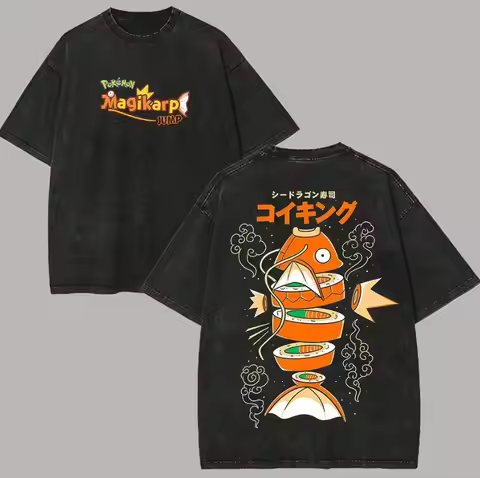 Unisex Oversized Vintage Harajuku Graphic Tee Pokemon Gengar Wash T-Shirt Man Women Short Sleeve Tee