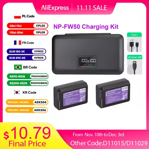 NP-FW50 NP FW50 USB Battery+LCD USB Charger Box for Sony Alpha a6500 a6300 a6000 a5000 a3000 A7 A7M2