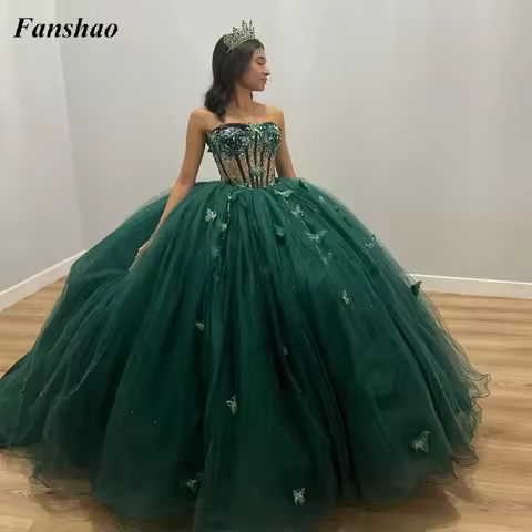 Fanshao pd196 Butterfly Sweetheart Sweep Tulle Ball Gown Quinceanera Dress Sweet 16 Vestido De 15 An