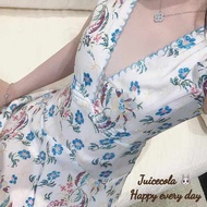 Juicecola gaun V seksi Perancis, pinggang nipis, skirt bercetak, skirt pendek gaya percutian tepi pa