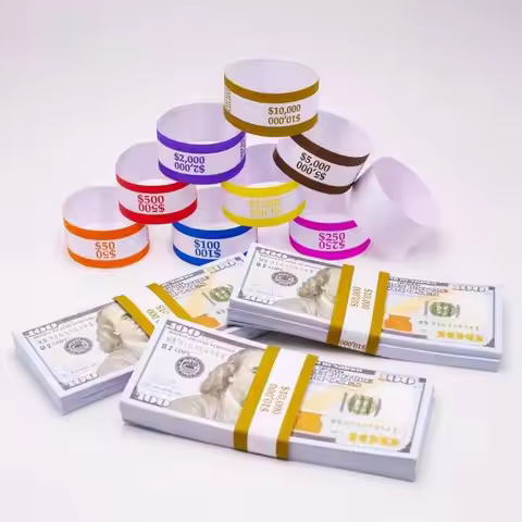 100Pcs Self-Sealing Money Straps Assorted Money Bands Bill Glued Duty-Kraft Floss Cash Currency Bind