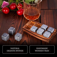 [ZPT] Whiskey Stones And Whiskey Glass Gift Set Of 4, For Men | Father's Day, 6 Granite Whiskey Ston