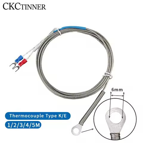 6mm Hole Washer K/E Type Thermocouple Temperature Sensor Probe 1/2/3/4/5M Cable For Industrial Tempe