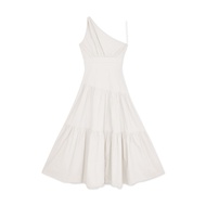 AIR SPACE Slanted Shoulder Shirred Long Dress (With Padding)