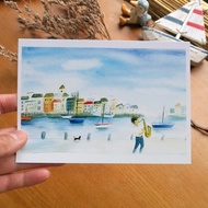 港邊的薩克斯風手 明信片