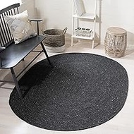 Safavieh Braided Collection BRD901Z Hand-woven Wool and Cotton Area Rug, 6' x 9' Oval, Black