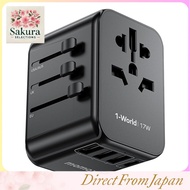 "Universal Travel Power Adapter - 70W PD GaN Fast Charging Converter with 3 USB-C, 2 USB-A, and Dual